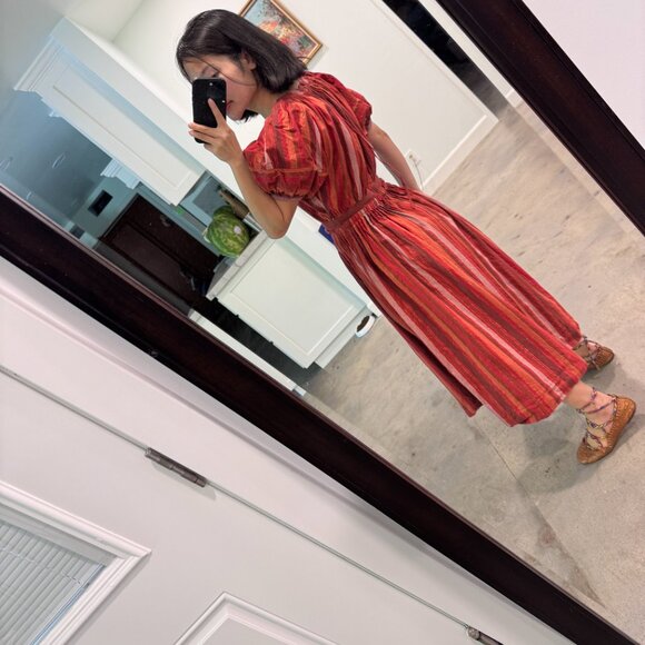 Ulla Johnson red Abigail Puff-Sleeve Midi Dress 0 - Picture 11 of 11